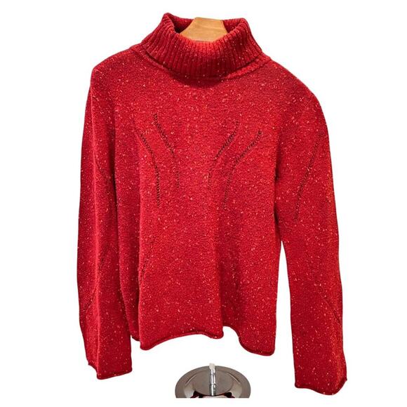 J Jill Cabincore Turtleneck Mixed Tweed Knit Sweater Relaxed Cozy Boxy Red MED - Picture 1 of 9